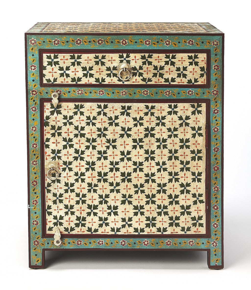 21" Standard Accent Cabinet - Brown, Green & Ivory with Drawer – Duvencioglu