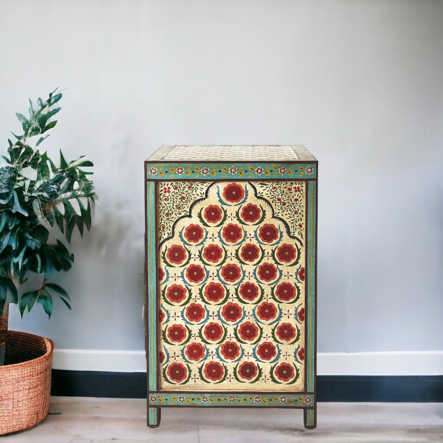 21" Standard Accent Cabinet - Brown, Green & Ivory with Drawer – Duvencioglu