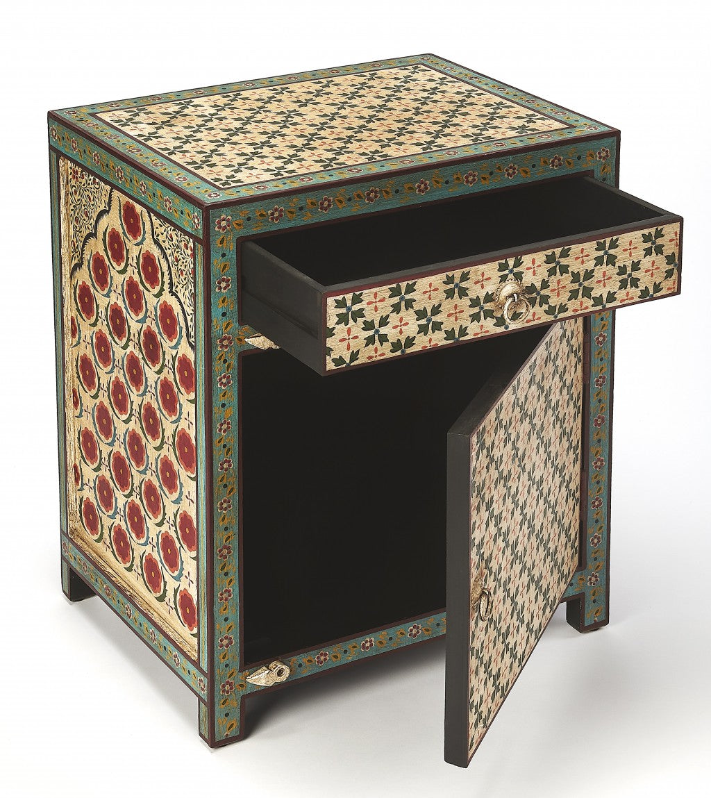 21" Standard Accent Cabinet - Brown, Green & Ivory with Drawer – Duvencioglu