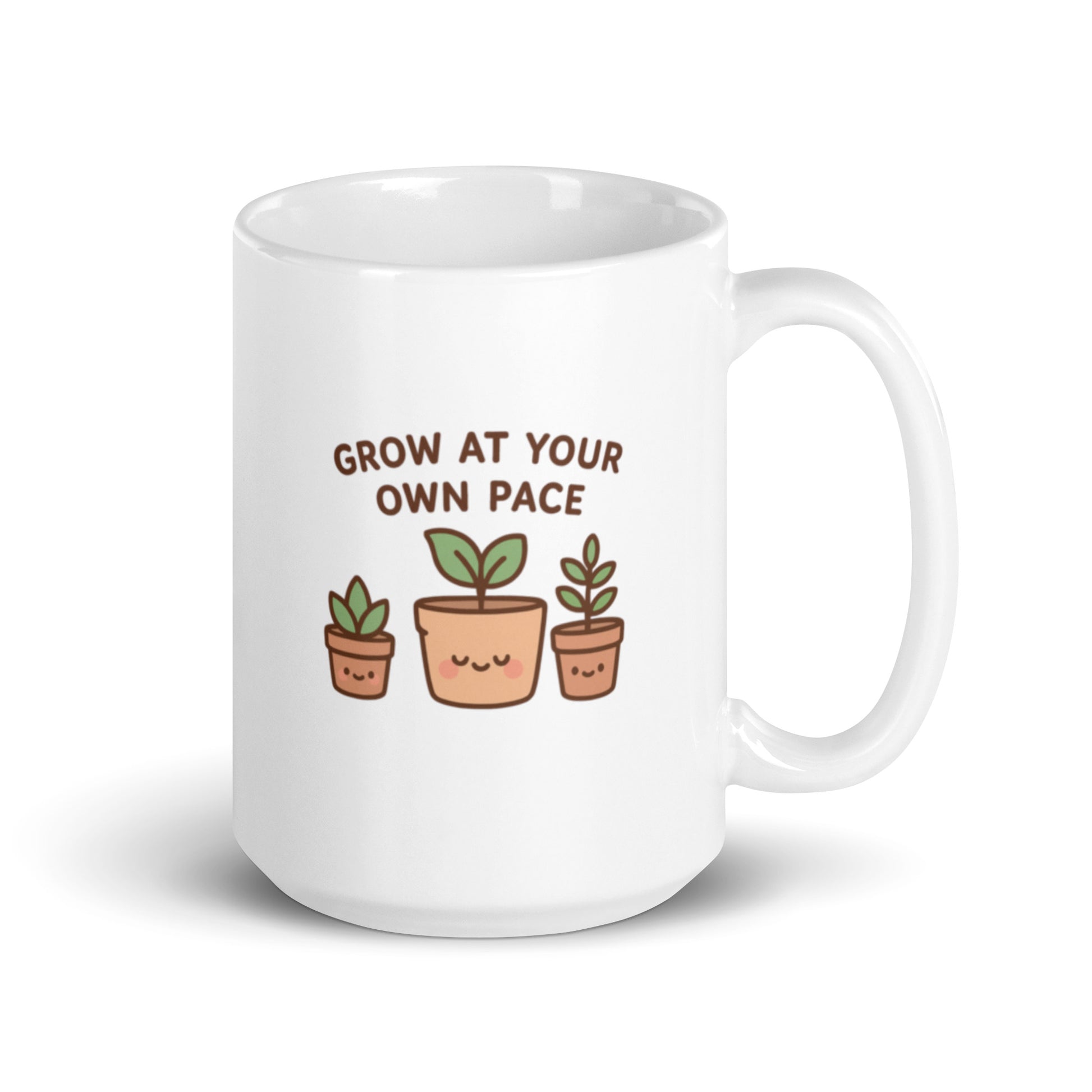Grow At Your Own Pace Mug – Kawaii Plant Design, Gentle Encouragement Gift, Positive Pastel Self Care Cup-Duvencioglu