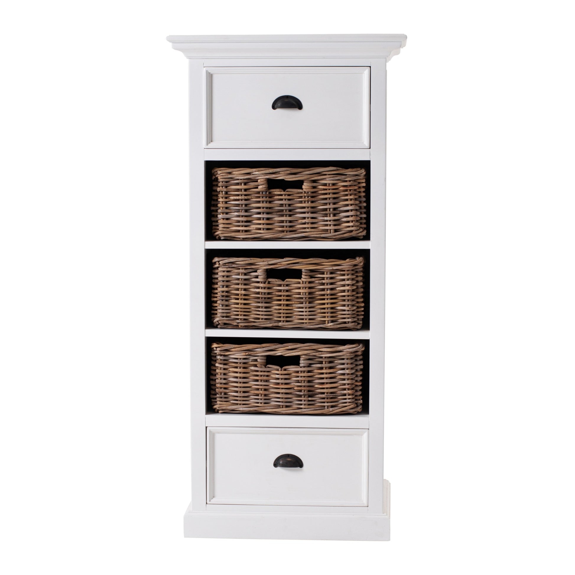 52" White Storage Cabinet with 2 Drawers & Removable Rattan Baskets – Duvencioglu