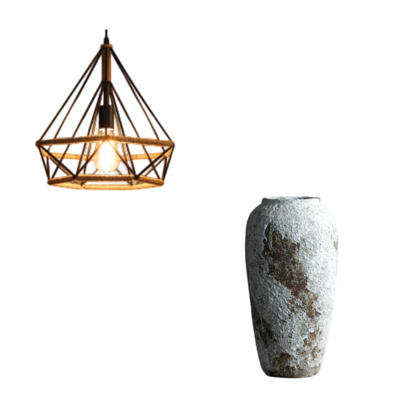 Rustic Twine LED Chandelier – Industrial Iron Pendant (Ø 25 cm & Ø 38 cm) – Duvencioglu