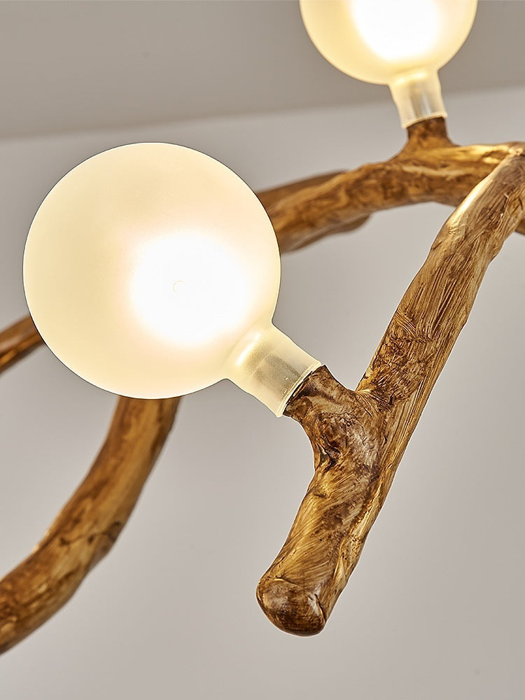Zen Wabi-Sabi Resin Tree-Branch LED Chandelier – 10-Head Warm Light Pendant – Duvencioglu