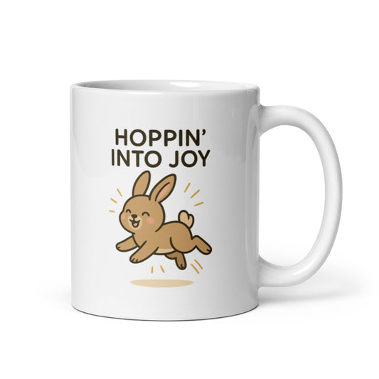 Hoppin’ Into Joy Mug – Cute Bunny Quote Gift for Happy Moments – Duvencioglu