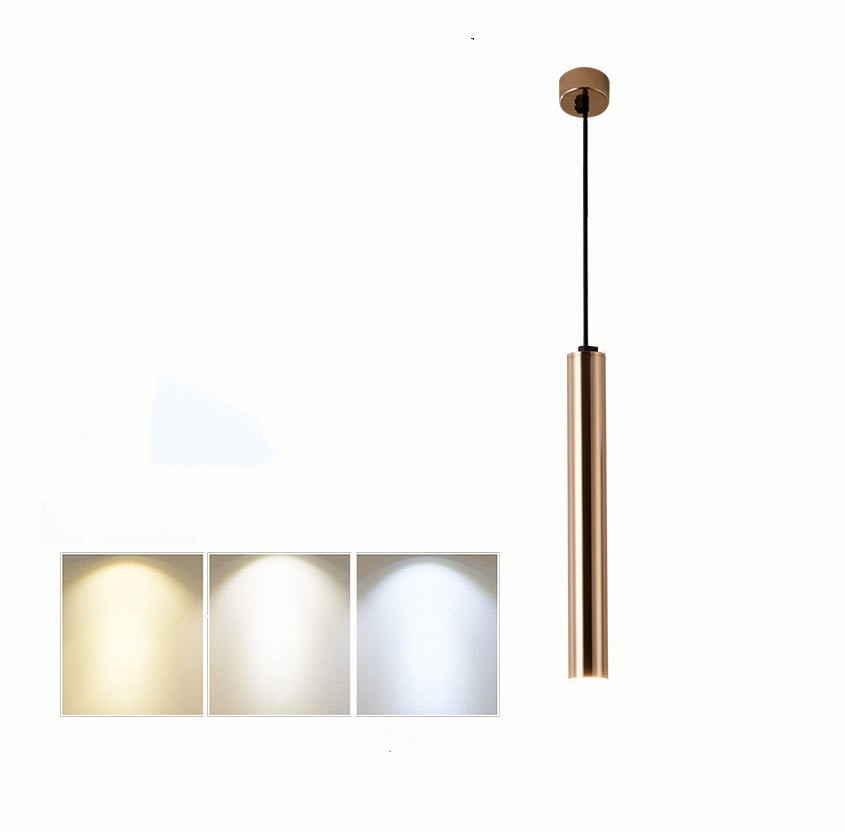 French Gold Cylindrical LED Chandelier – Single-Head Pendant – Duvencioglu