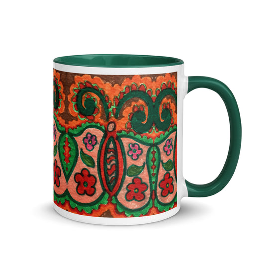 Folk Art Butterfly Mug with Floral Wings – Whimsical Red and Green Nature-Inspired Cup – Duvencioglu