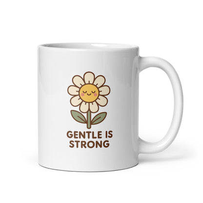 Gentle Is Strong Mug – Kawaii Daisy Flower Illustration, Positive Self Love Gift, Cute Floral Quote Cup – Duvencioglu