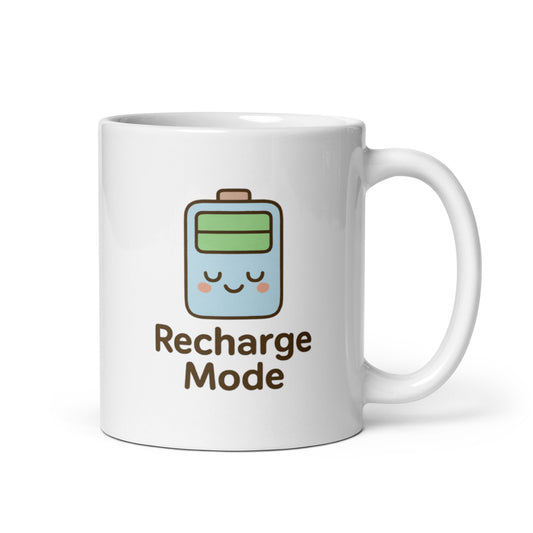 Recharge Mode Mug – Kawaii Battery Coffee Cup, Self Care Energy Gift, Cute Relaxation Pastel Mug – Duvencioglu