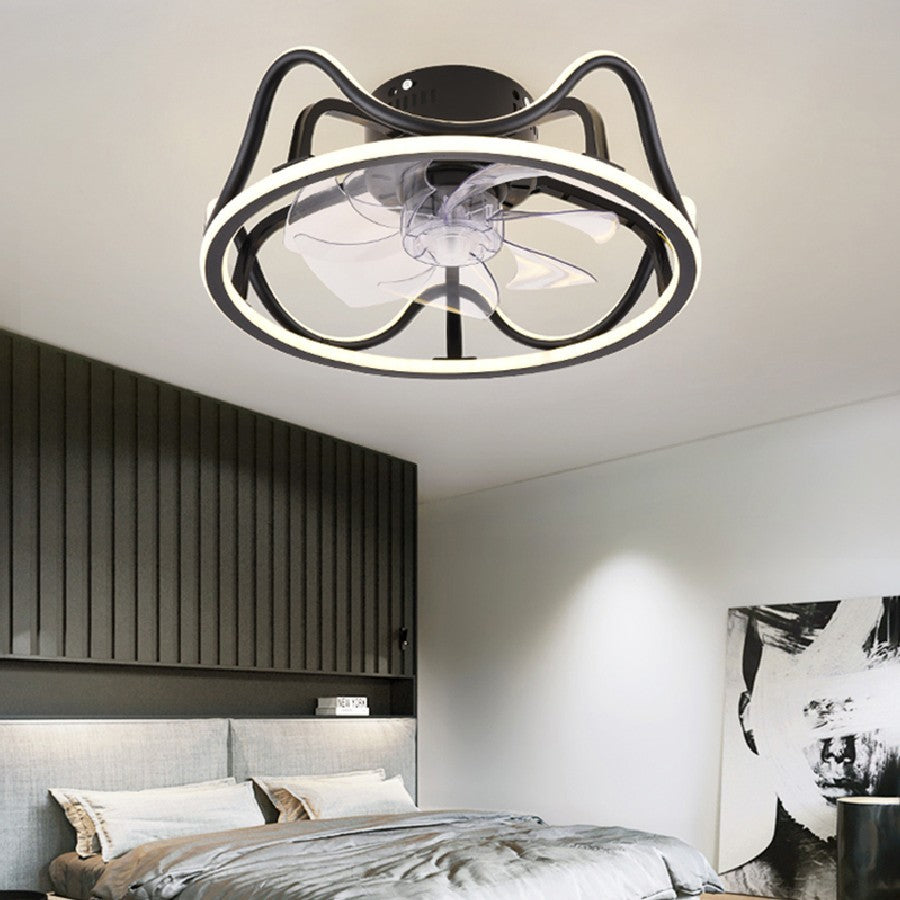 Modern Invisible Fan Chandelier with Rattan Accents – Remote, App & Voice Control (45 × H18 cm) – Duvencioglu