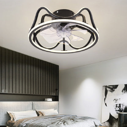 Modern Invisible Fan Chandelier with Rattan Accents – Remote, App & Voice Control (45 × H18 cm) – Duvencioglu