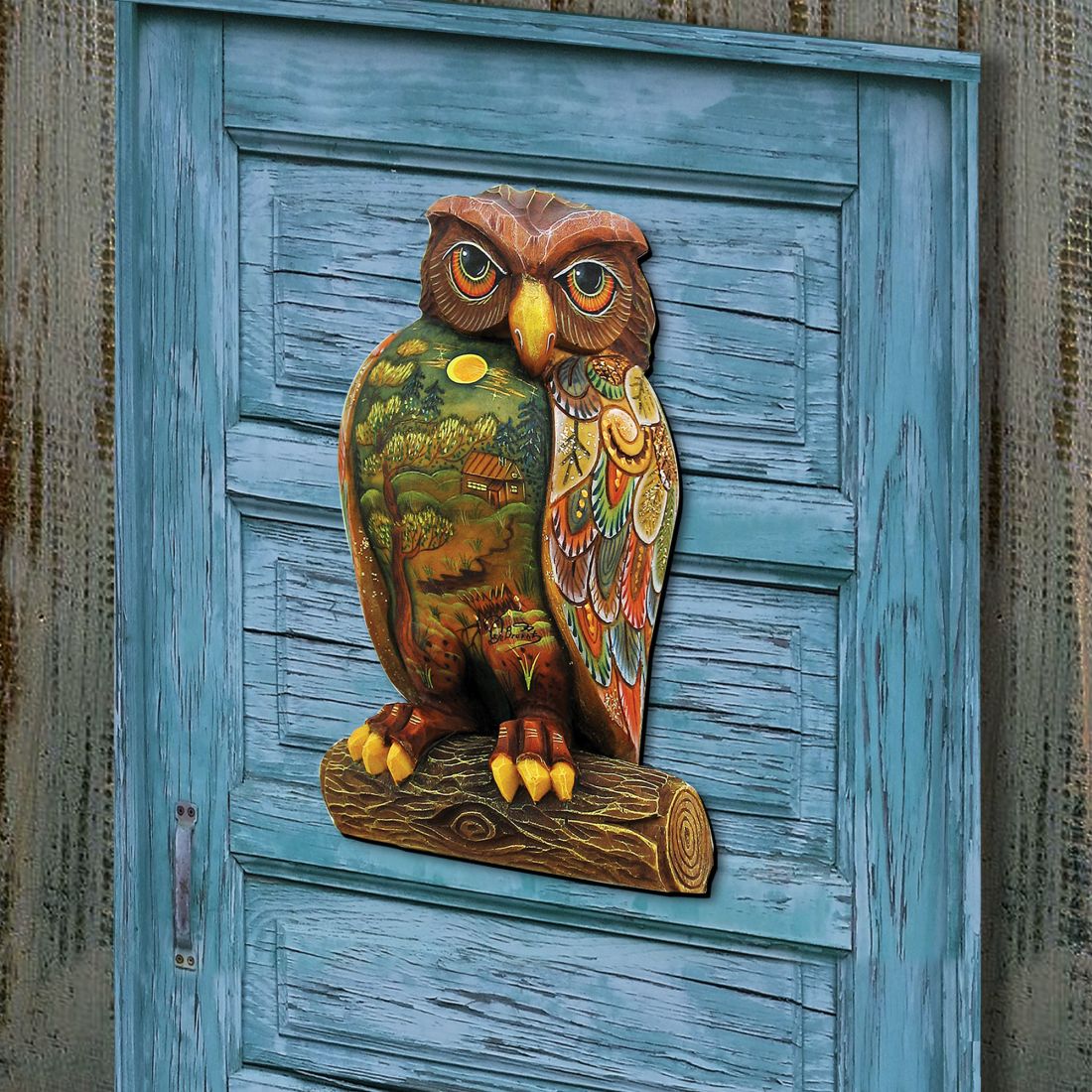 "Owl" Wooden Door Hanger - Thanksgiving & Halloween Decor by G. DeBrekht (Made in USA) – Duvencioglu