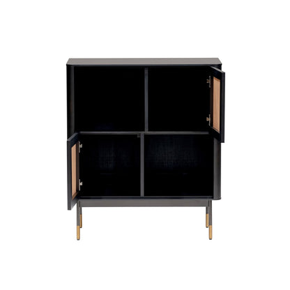 Black Wood and Wicker Accent Cabinet - Open & Concealed Storage – Duvencioglu
