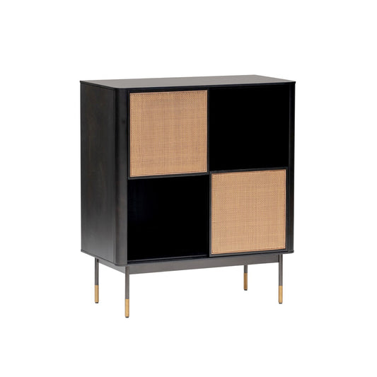 Black Wood and Wicker Accent Cabinet - Open & Concealed Storage – Duvencioglu