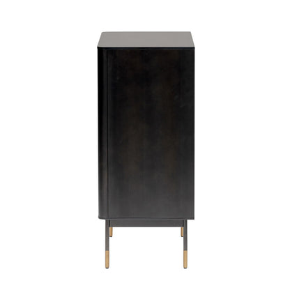 Black Wood and Wicker Accent Cabinet - Open & Concealed Storage – Duvencioglu