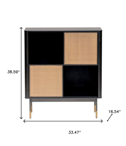 Black Wood and Wicker Accent Cabinet - Open & Concealed Storage – Duvencioglu