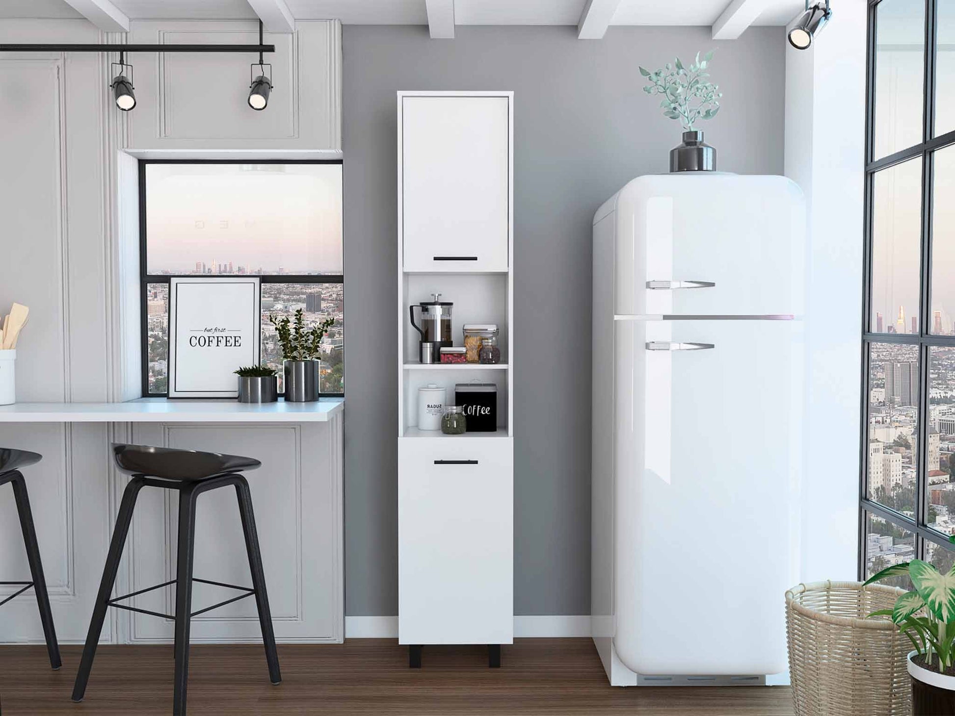 78" Modern White Pantry Cabinet - Tall Kitchen Storage with 5 Shelves – Duvencioglu