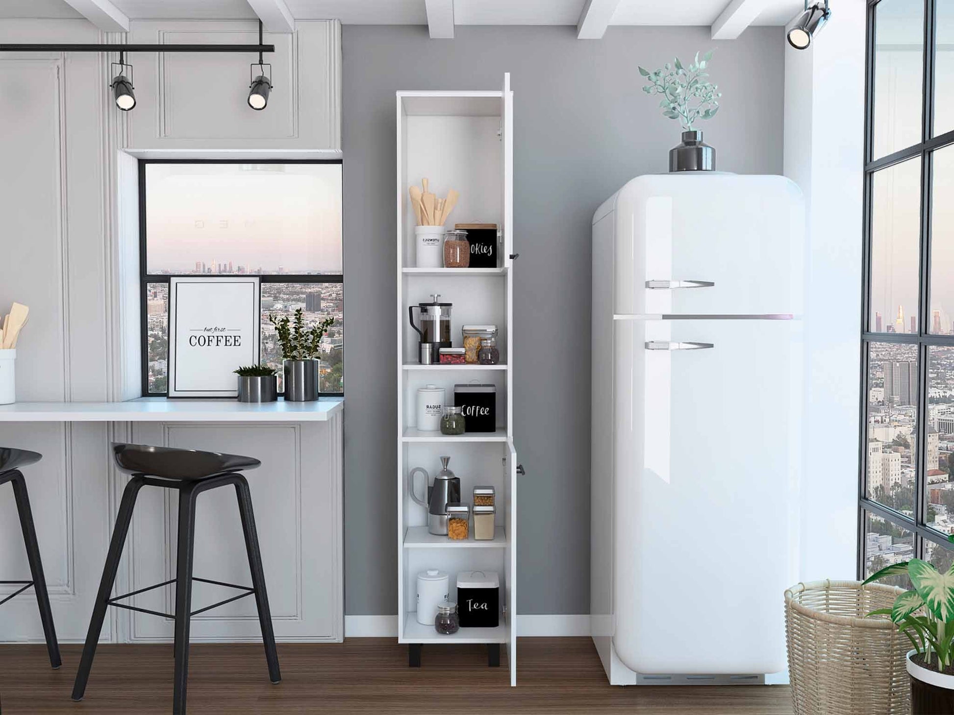78" Modern White Pantry Cabinet - Tall Kitchen Storage with 5 Shelves – Duvencioglu