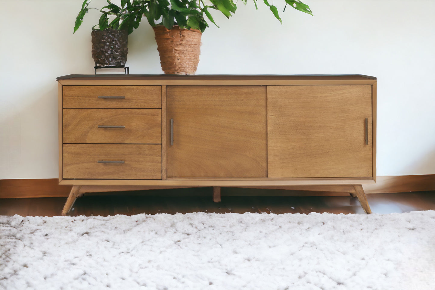 64-Inch Modern Brown TV Stand - Sliding Door & Drawer Storage