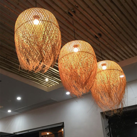Creative Chinese Bamboo Weave Chandelier – Fish-Line Pendant (52×35 to 62×45 cm) – Duvencioglu