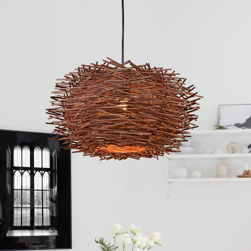 Personalized Pastoral Bamboo Rattan Birdcage Chandelier – 30 cm Southeast Asian Hanging Light – Duvencioglu
