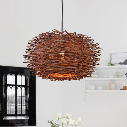 Personalized Pastoral Bamboo Rattan Birdcage Chandelier – 30 cm Southeast Asian Hanging Light – Duvencioglu