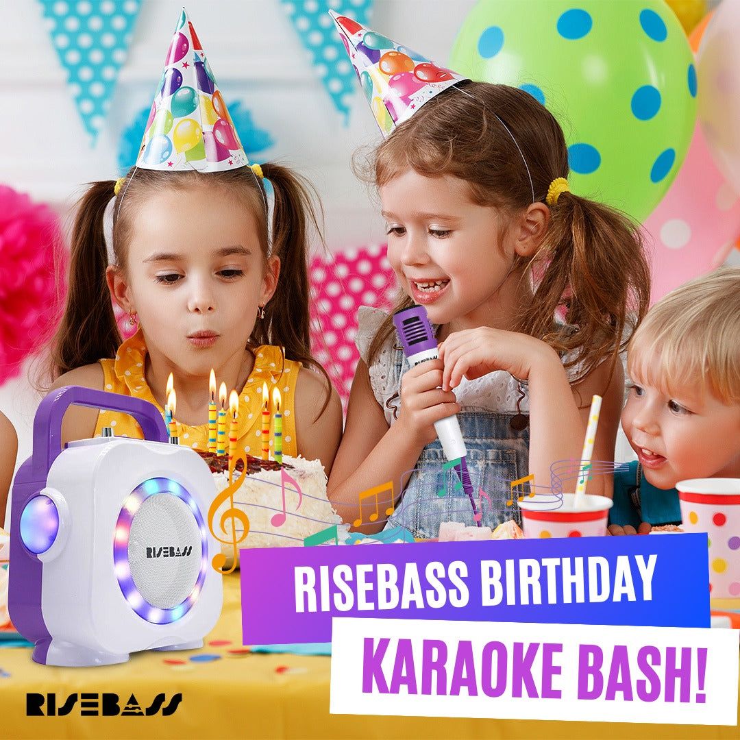 Portable Kids Bluetooth Karaoke Machine - Dual Wired Microphones & LED Lights (Purple) – Duvencioglu