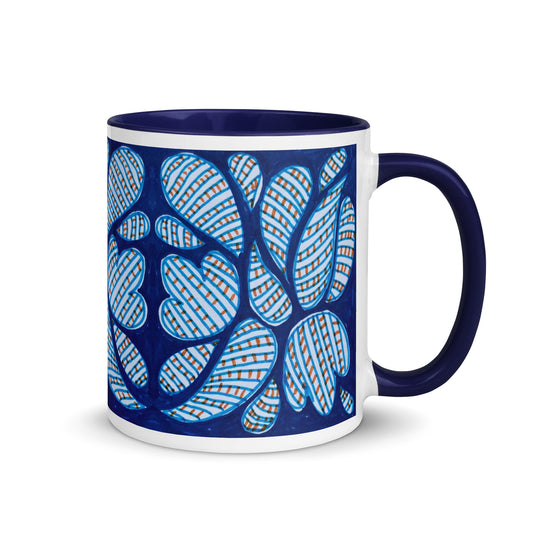 Abstract Drop Shape Mug – Hand Drawn Blue Patterned Teardrops on Navy, Modern Artistic Coffee Cup – Duvencioglu