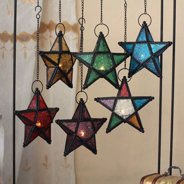 Handcrafted Moroccan-Style Star Lantern with Colorful Glass – Duvencioglu