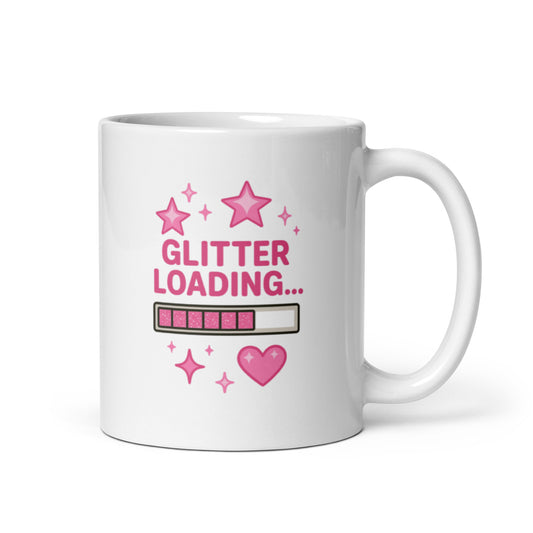 Glitter Loading Mug – Y2K Aesthetic Quote Gift with Pink Sparkles – Duvencioglu