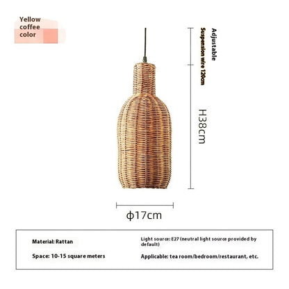 Nordic Handwoven Rattan Chandelier – Pastoral Pendant Light (Ø17×38 cm & Ø48×20 cm) – Duvencioglu