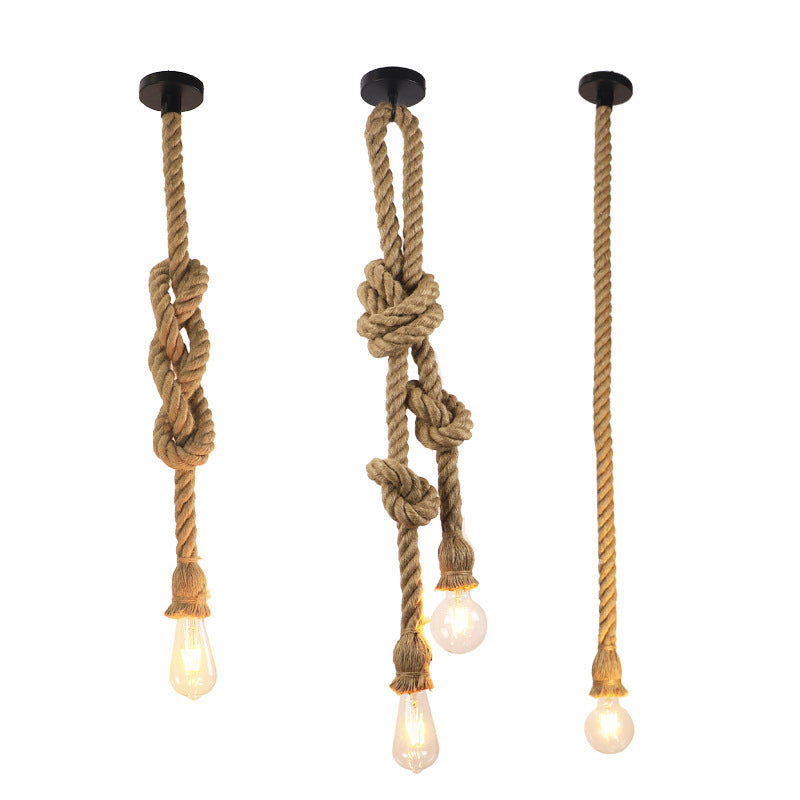 Retro Industrial Hemp-Rope Chandelier – Single & Double-Head Pendant – Duvencioglu