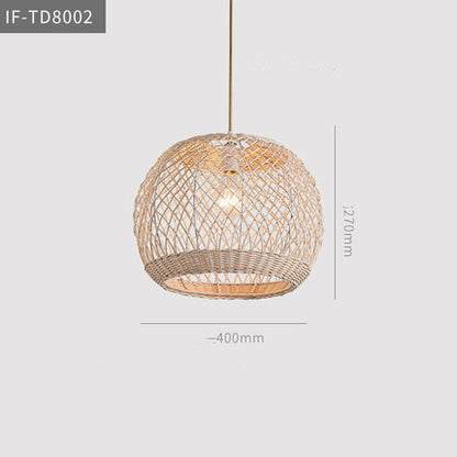 Handwoven Japanese Zen Rattan LED Chandelier – Multi-Size Straw Pendant – Duvencioglu