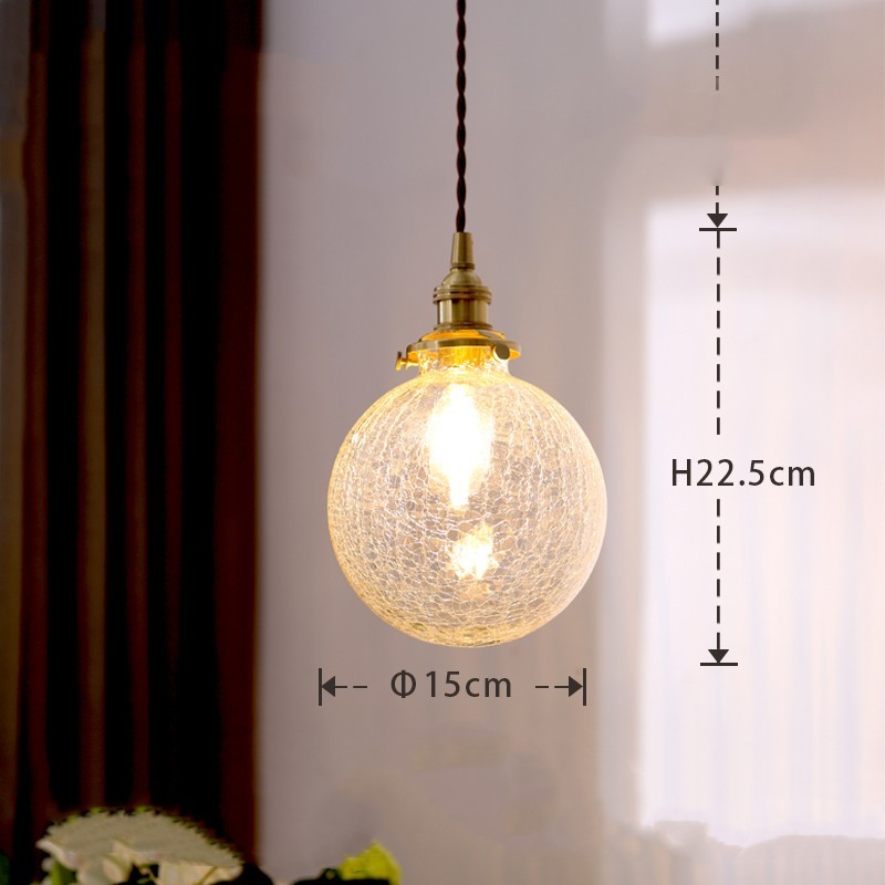 Japanese Retro Copper & Glass Bedside Chandelier – Ø15 cm LED Pendant – Duvencioglu