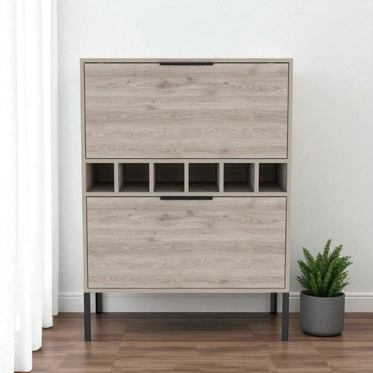 43" Modern Console Bar Cabinet - Light Gray & Black with Drop-Down Doors – Duvencioglu
