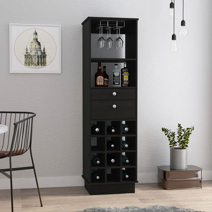 63" Black Wood Bar Cabinet - 12 Bottle Storage & 2 Drawers – Duvencioglu