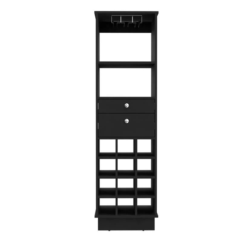 63" Black Wood Bar Cabinet - 12 Bottle Storage & 2 Drawers – Duvencioglu