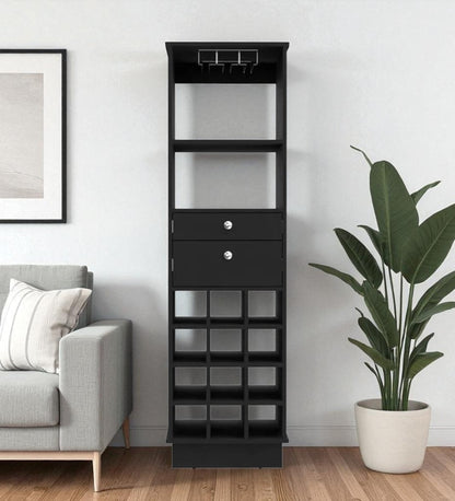 63" Black Wood Bar Cabinet - 12 Bottle Storage & 2 Drawers – Duvencioglu