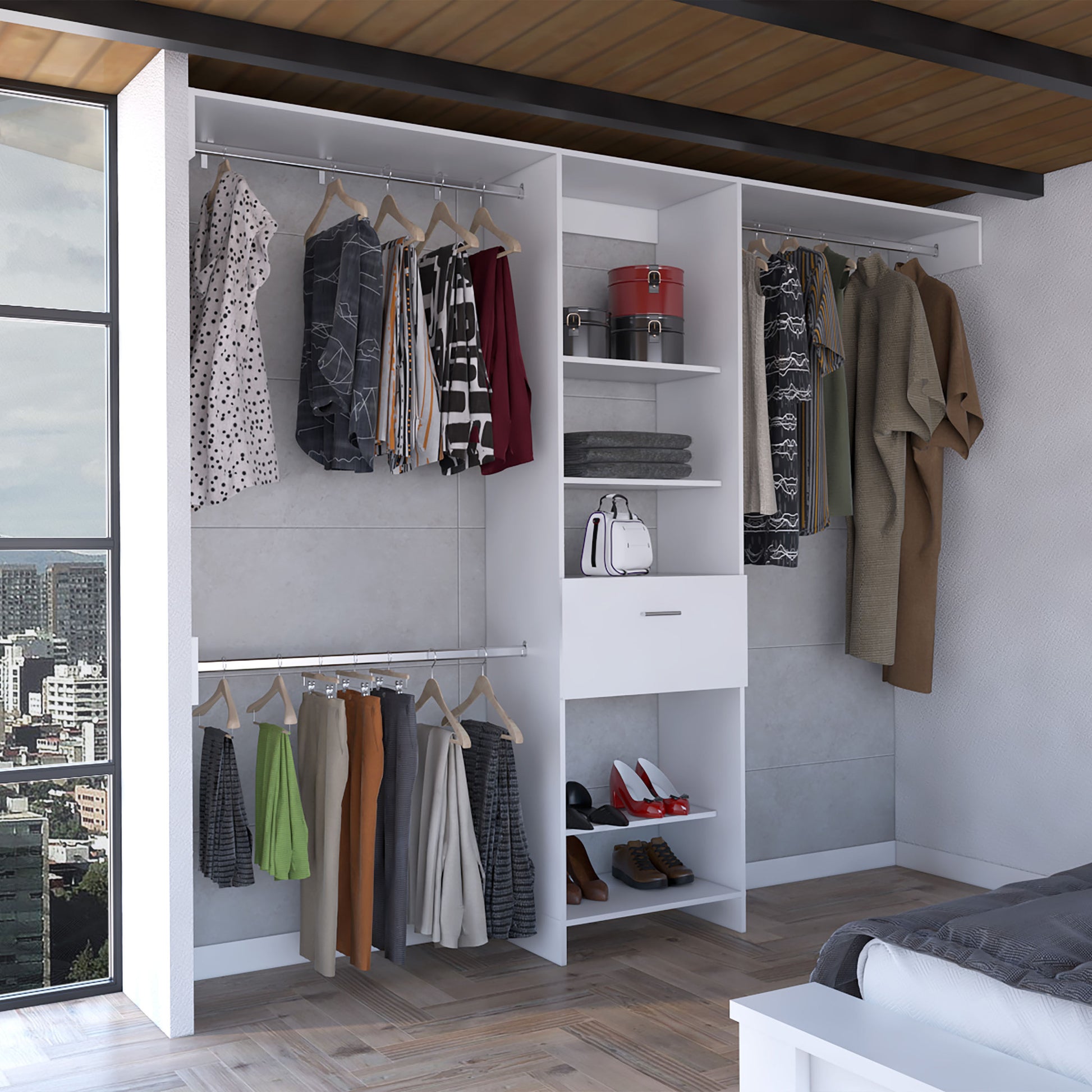 98" Wide White Storage Cabinet - 5 Shelves & 1 Drawer Unit – Duvencioglu