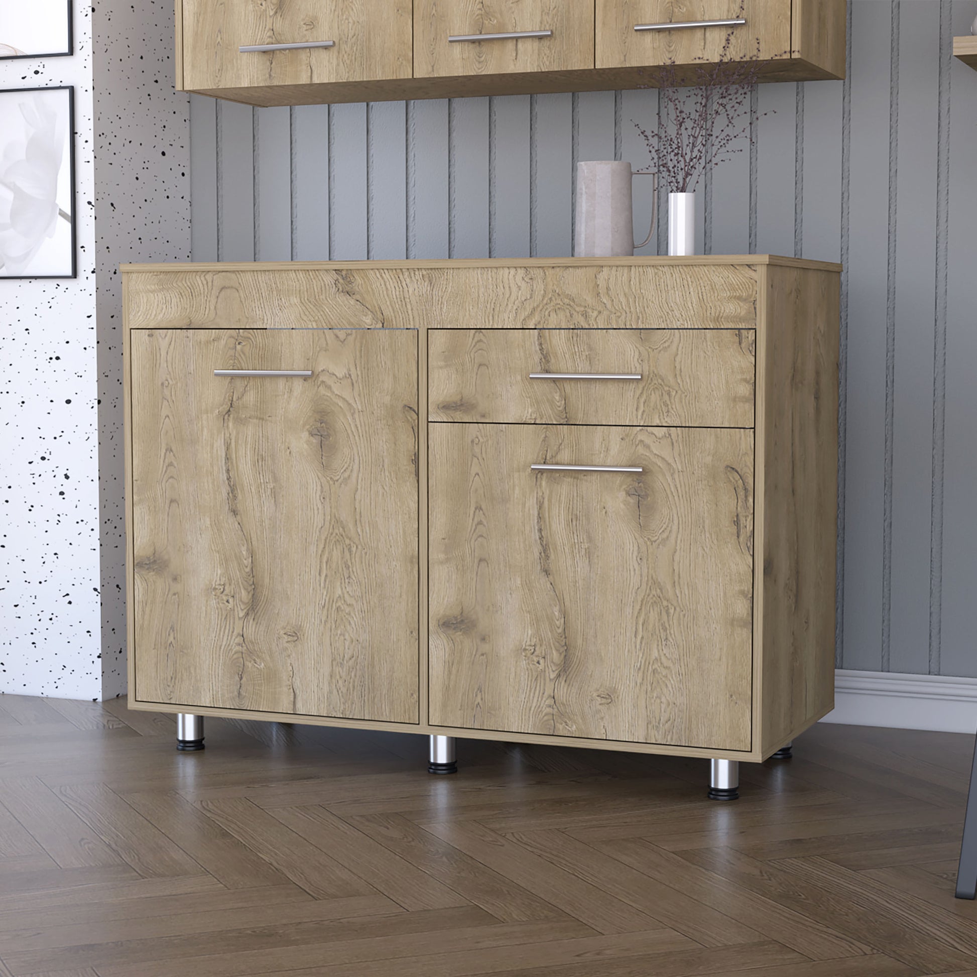 47" Natural Console Accent Cabinet - 3 Shelves & 1 Drawer Storage – Duvencioglu
