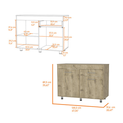 47" Natural Console Accent Cabinet - 3 Shelves & 1 Drawer Storage – Duvencioglu
