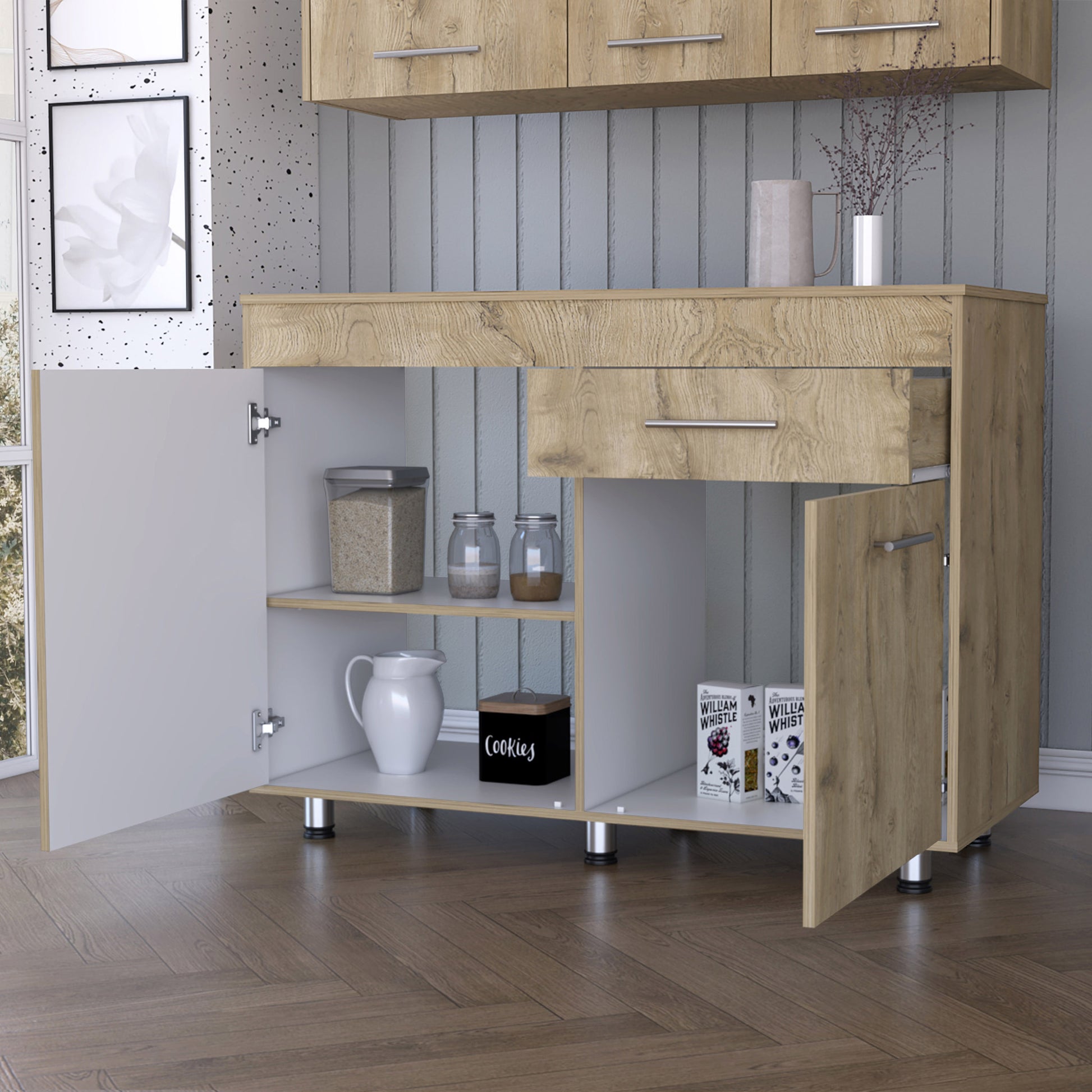 47" Natural Console Accent Cabinet - 3 Shelves & 1 Drawer Storage – Duvencioglu