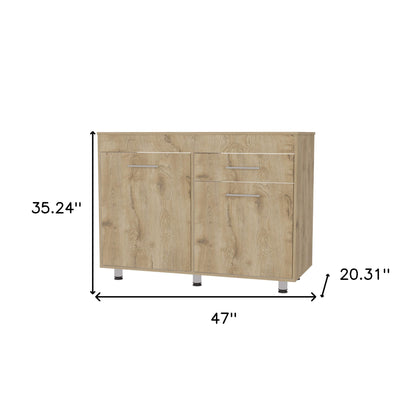 47" Natural Console Accent Cabinet - 3 Shelves & 1 Drawer Storage – Duvencioglu