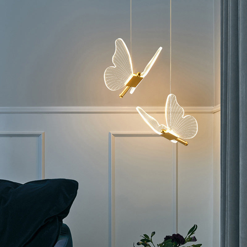 Butterfly-Accent Linear LED Chandelier – Modern Minimalist Bedside Pendant – Duvencioglu