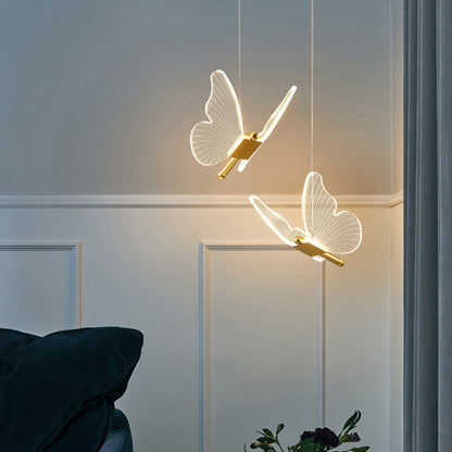 Butterfly-Accent Linear LED Chandelier – Modern Minimalist Bedside Pendant – Duvencioglu