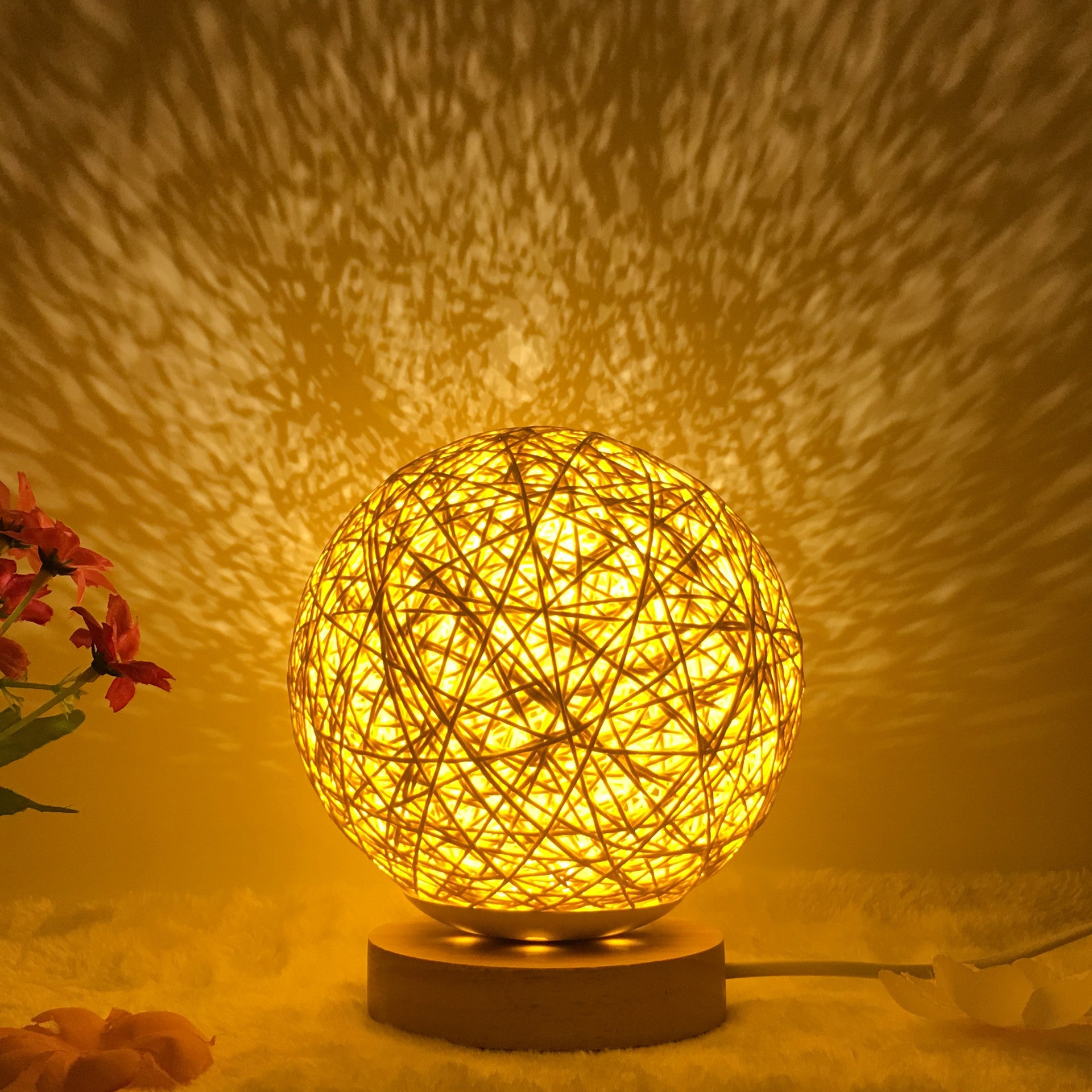 Creative Linen & Rattan Ball Table Lamp with Remote Control – Duvencioglu