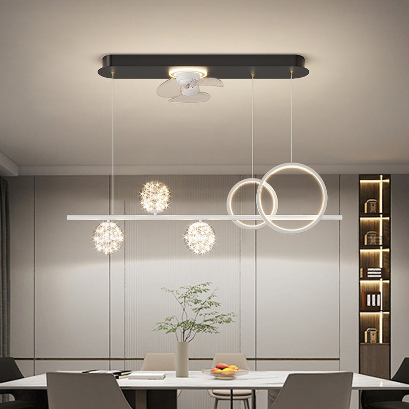 Smart Oscillating Fan Chandelier – Modern Iron & Acrylic LED Pendant – Duvencioglu