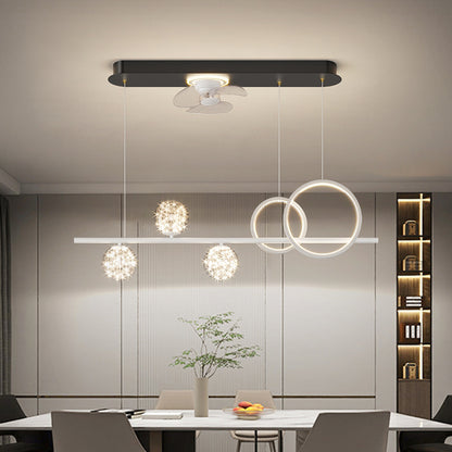 Smart Oscillating Fan Chandelier – Modern Iron & Acrylic LED Pendant – Duvencioglu