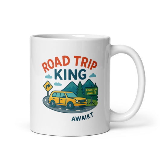 Road Trip Dad Mug – Adventure Awaits Design – Father&#39;s Day Gift for Travel Loving Dads – Fun Coffee Cup – Road Trip King Mug – Duvencioglu