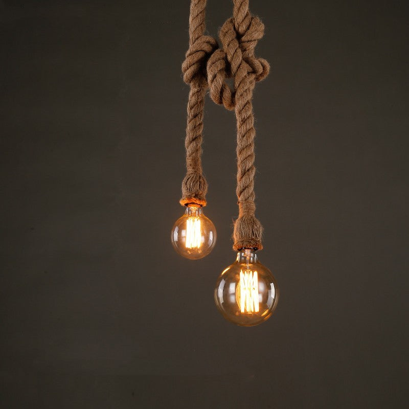 Vintage Hemp-Rope LED Chandelier – Single or Double-Head Industrial Pendant – Duvencioglu
