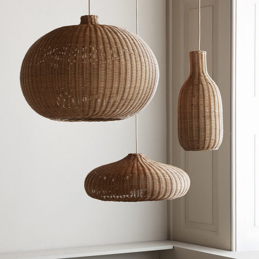 Nordic Handwoven Rattan Chandelier – Pastoral Pendant Light (Ø17×38 cm & Ø48×20 cm) – Duvencioglu
